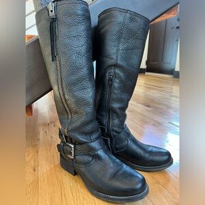Steve Madden Black Pebbled Leather Tall Moto Riding Boots Size: 8.5